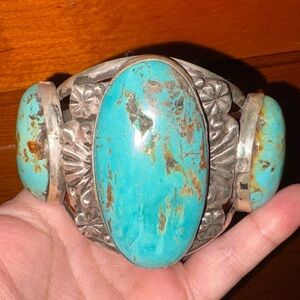 Turquoise 925 Silver Floral Cuff Bracelet
